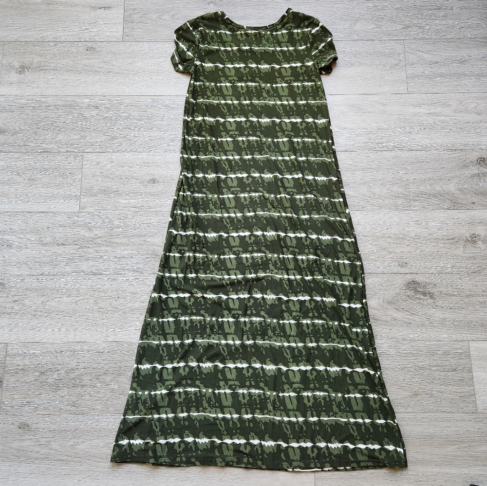 Exist Green Striped Maxi Womens Small Dress NWT Camo Short Sleeve UPF 50 - Picture 8 of 10